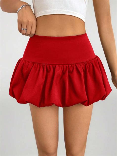 SHEIN Tall Ladies' Solid Color High Waist Ruffle Mini Skirt | SHEIN USA