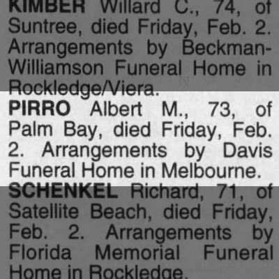 Albert Pirro, obituary 2001 Florida - Newspapers.com™
