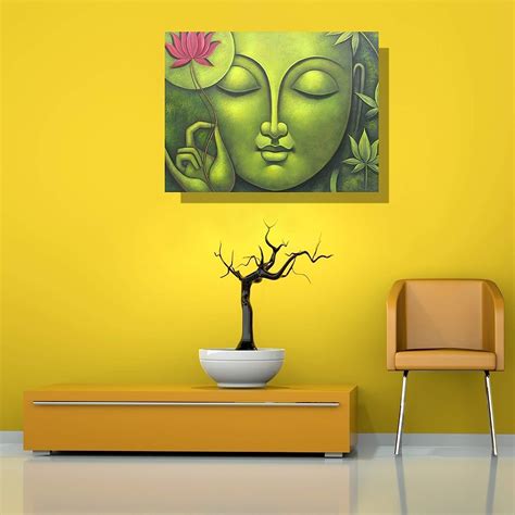 SIGN EVER Beautiful Green Buddha Wall Art Canvas Paintings for Living ...