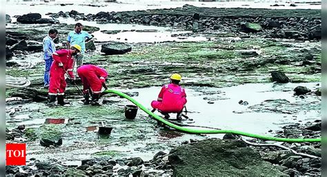 Leakage In Pipeline Leads To Oil Spill Along Uran Beach Shoreline ...