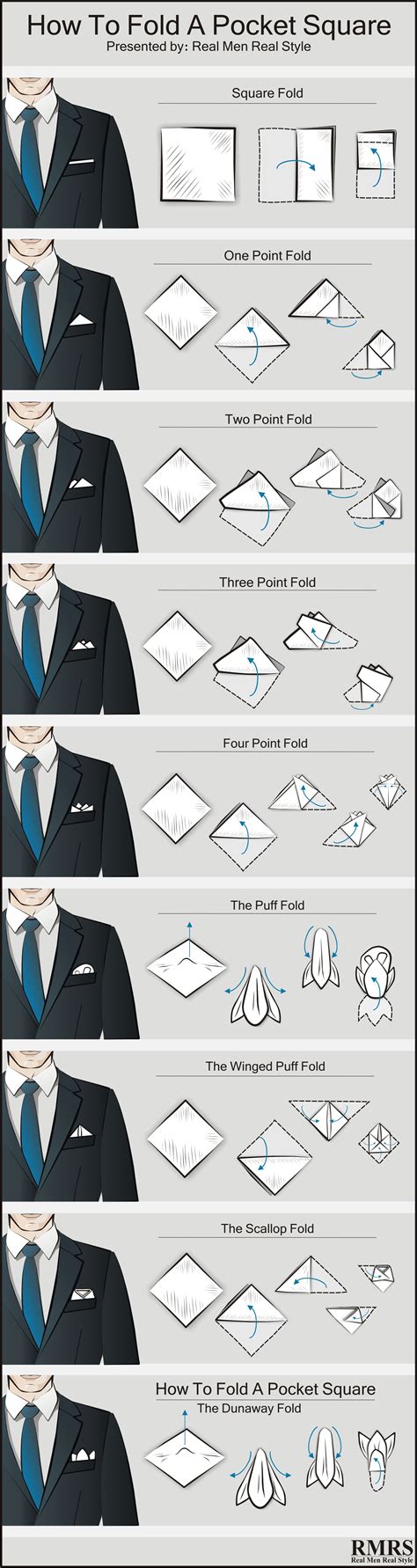 How To Fold A Pocket Square - 9 Ways Of Folding A Handkerchief | Pocket ...