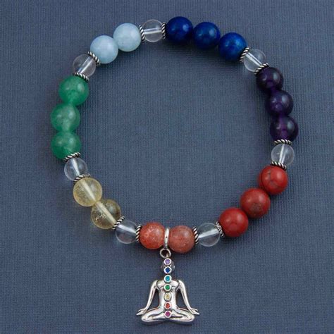 Seven Chakras Silver Charm with Multi Stone Seven Chakra Bead Bracelet