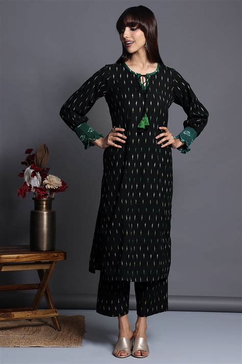 long kurta with smocked sleeve details - noir velvet & speckled elegan ...