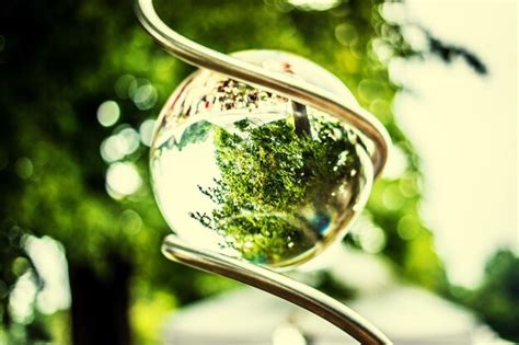 Reflection of trees on crystal ball | Premium Photo