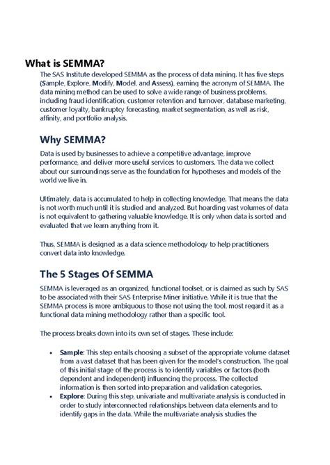 Notes - by friend - ####### What is SEMMA? The SAS Institute developed ...