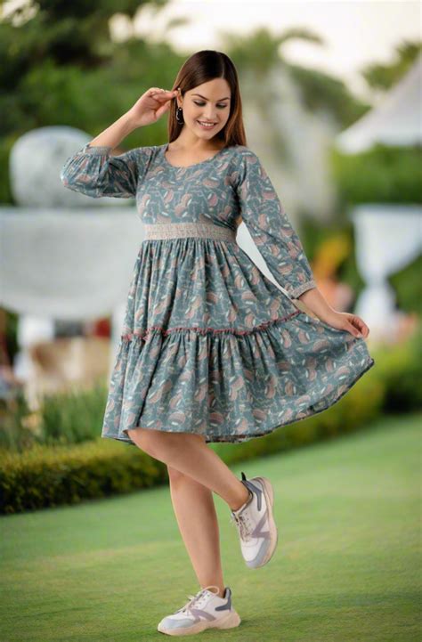 Pure Cotton Designer Floral Printed Puff Sleeve Fit & Flare Dress