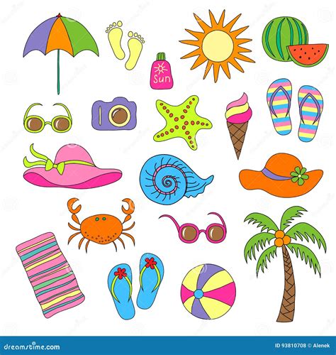 Set of Handmade Symbols and Icons Summer and Vacation on the Beach ...