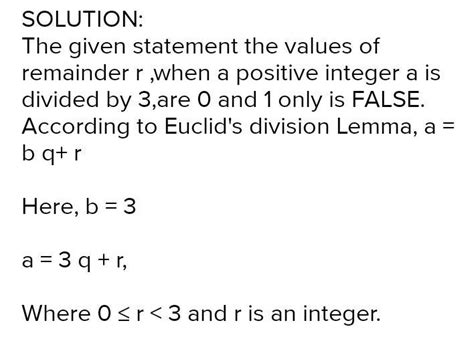 The values of the remainder r, when a positive integer a is divided by ...