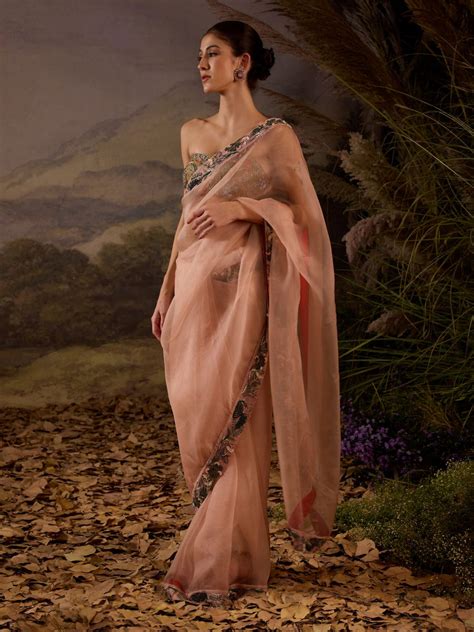 Blush Pink Embroidered Organza Saree – samantchauhan