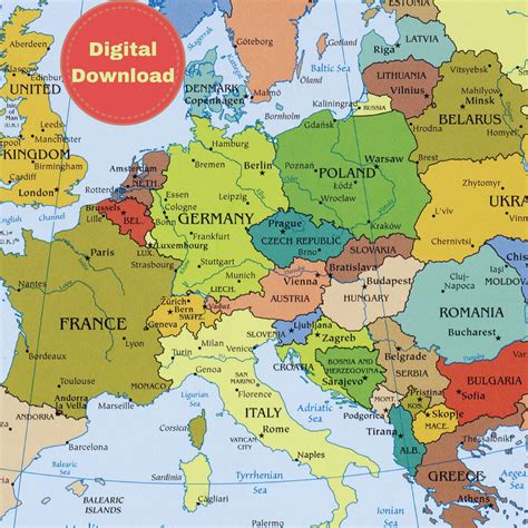 Digital Map of Europe High Quality Resolution, Large Format in Good Resolution You Can Scale It ...