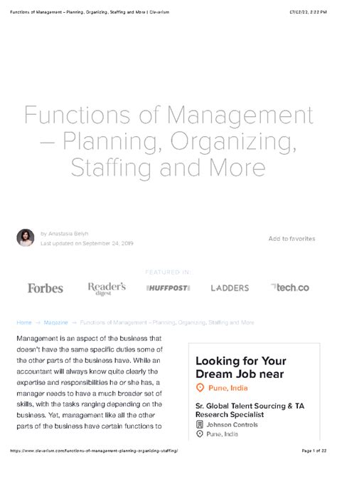 Functions of Management: Key Insights & Core Concepts - MGMT 101 - Studocu