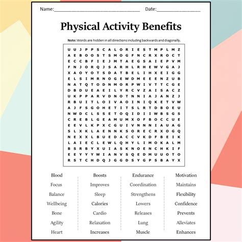 Physical Activity Benefits Word Search Puzzle Worksheet Activity PDF ...