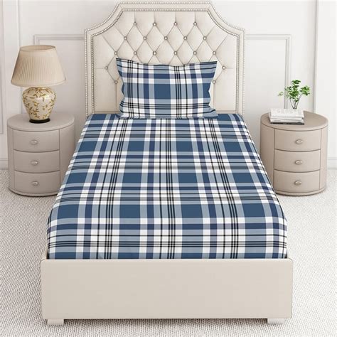 Buy LAYERS Zen Cotton Blend 250TC Checked 2Pcs Single Bedsheet Set from ...