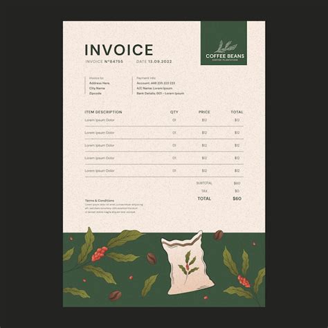 Hand drawn coffee plantation invoice | Free Vector
