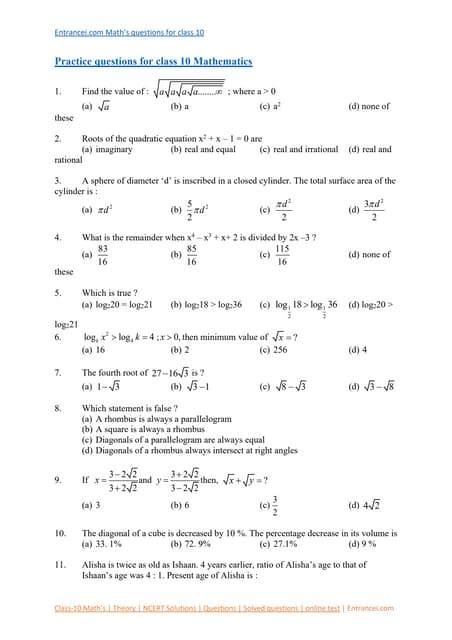 Image result for 10 Class Maths Example Problems