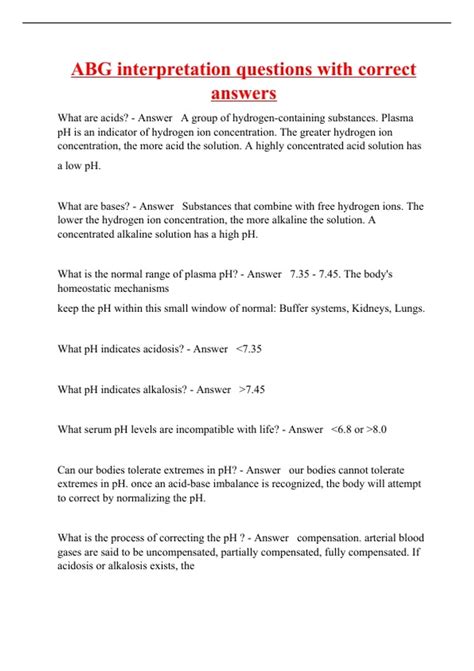 ABG interpretation questions with correct answers - ABG - Stuvia US