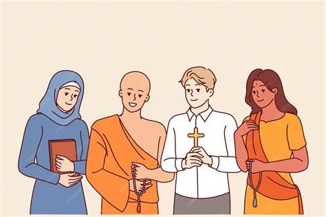 Premium Vector | People from different religious groups stand together ...