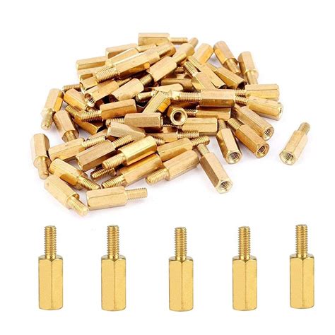 Aexit 100Pcs (PCB board) M3 Male to Female 5mm+6mm Screw Threaded Brass ...