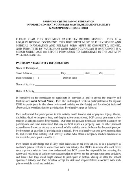 Ined Consent, Voluntary Waiver, Release of Liability & Assumption of ...