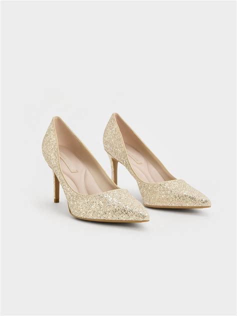 Gold Emmy Glittered Pointed-Toe Pumps - CHARLES & KEITH IN