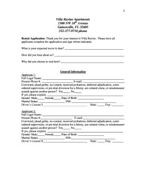 Fillable Online Rental Application - Villa Ravine Apartments Fax Email ...
