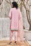 Buy Pink Kurta Dobby Cotton Embroidery Bead Work Notched Lace Trim ...