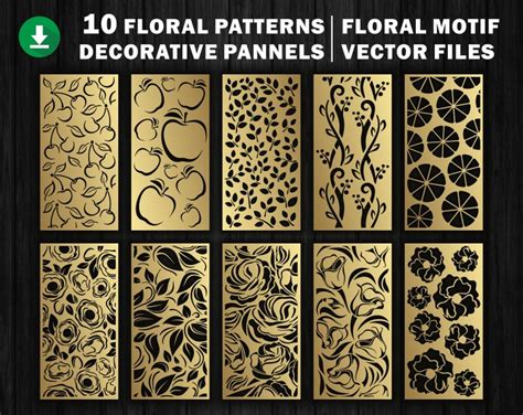 Buy Floral Panel Screen Patterns: CNC Laser Cutting Files (digital ...