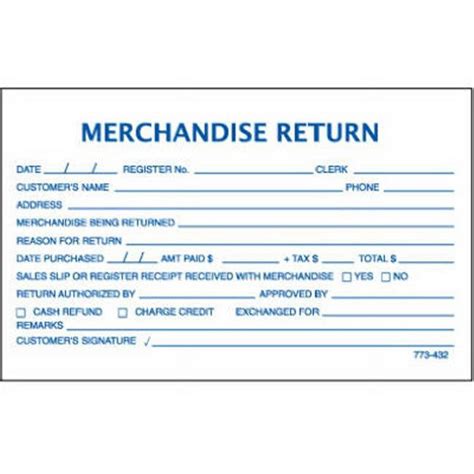 Centurion 773432 5.3 x 3.3 in. Merchandise Return Form - 100 ct ...