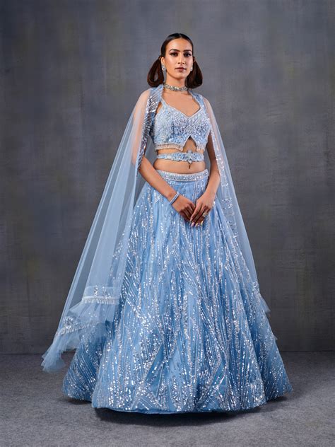 Sky Blue Sequined Net Lehenga – Tirumala Designers