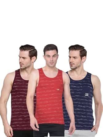 Buy Force NXT Injected Cotton Mens Pack of 3 Striped Tank Top Vest Red ...