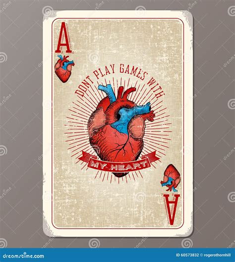 Ace of Hearts Vintage Playing Card with Human Heart Illustration Stock ...