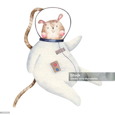 Cute Childish Watercolor Illustration With Funny Animalscosmonauts Aliens Space Ships Cute Baby ...