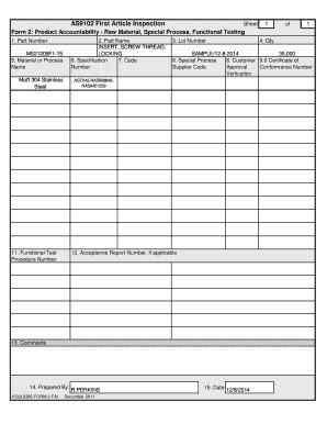 Fillable Online AS9102 First Article Inspection Sheet 1 of 1 Form 2 Fax ...