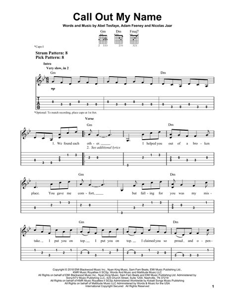 The Weeknd 'Call Out My Name' Sheet Music and Printable PDF Music Notes ...