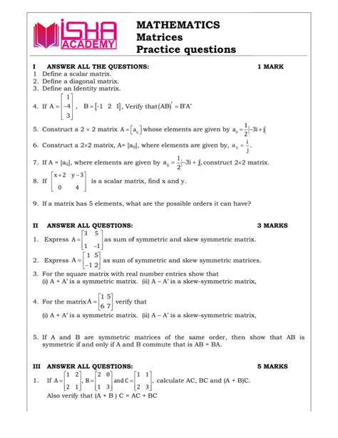 Image result for Matrices Questions