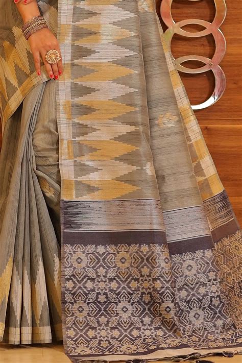 Buy Abalone Grey Tussar Silk Saree online-KARAGIRI | EXCLUSIVE SALE ...