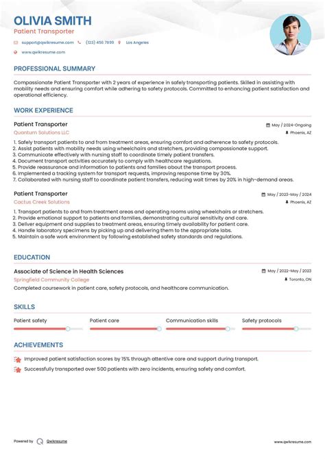 Patient Transporter Resume