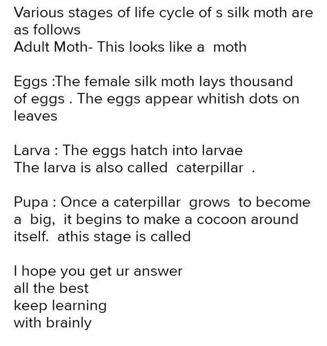 explain the life cycle of of silkworm support your answer with the ...