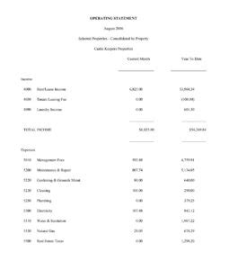 Image result for Operating Statement Example