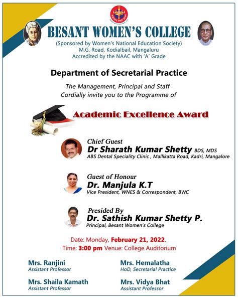Academic Excellence Award: Dept. of SP - Besant Women's College