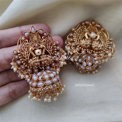 Grand White Stone Dual Peacock Jhumka – Arshis