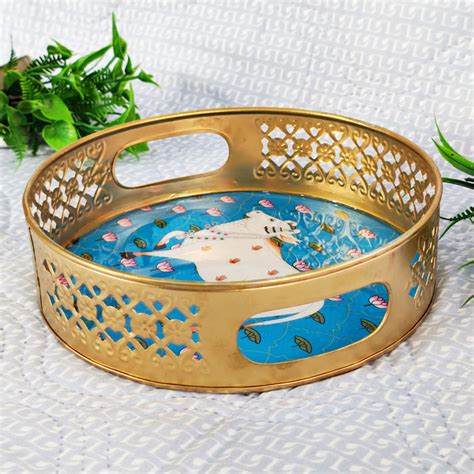 Buy Cow Design Round Metal Pichwai Art Tray at Best Price | DMH — Diwam ...