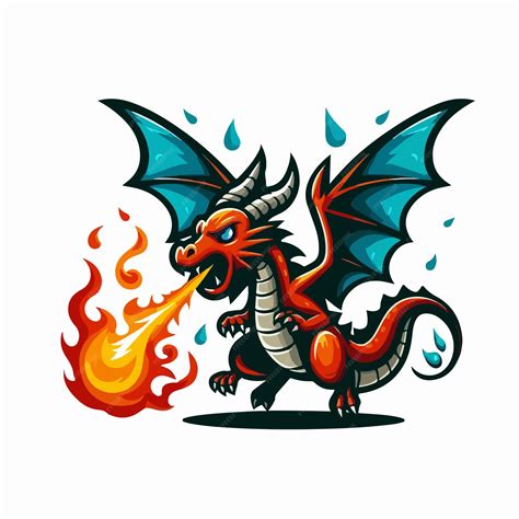 Premium Vector | Cute dragon fly and breathe fire cartoon vector on ...