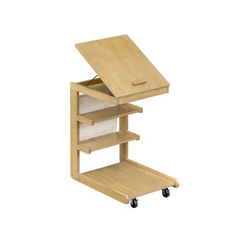 C-Shaped Rolling Table Tiltable Desktop 3 Shelves Hidden Compartment ...