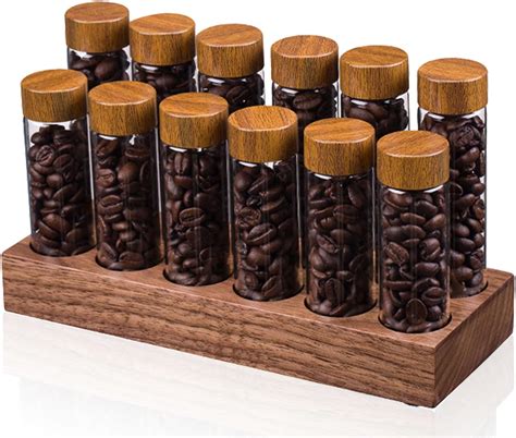 Amazon.com: Walnut Solid Wood Coffee Bean Jars Set - Joyfulmap 6 Tubes ...