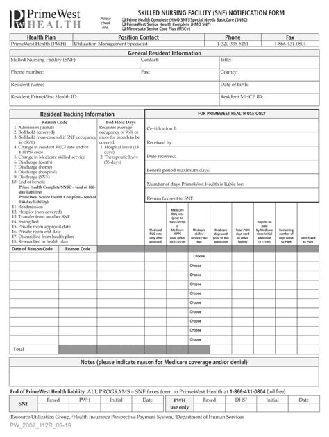 Skilled Nursing Facility Notification Form - Blank Fillable Template ...