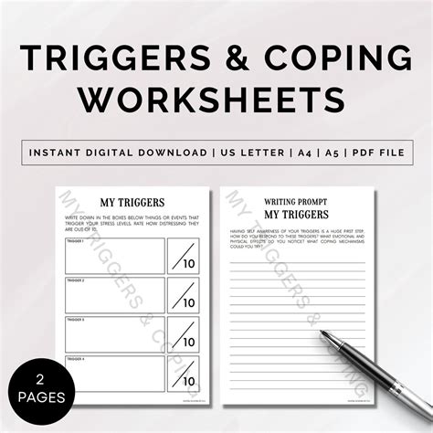 Triggers and Coping Worksheet Printable, Trigger Processing Worksheets, Thought Processing ...