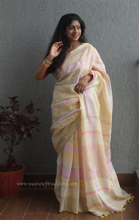 Pastel Multi-coloured Linen Saree – Weaves of Tradition