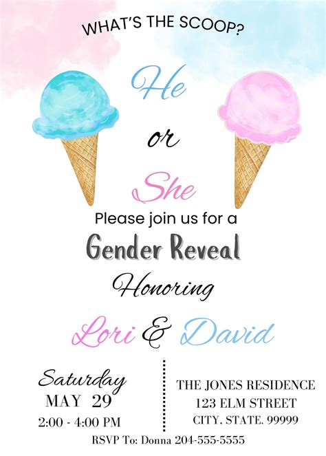 What's the Scoop Gender Reveal Invitation Template - Ice Cream Scoop G ...
