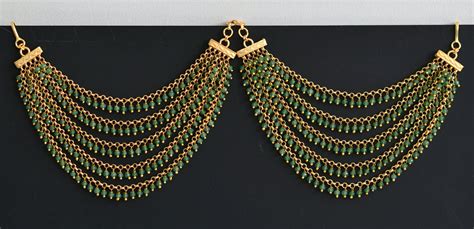 Matte finish emerald green beaded multi layer ear side chain dj-49800 ...